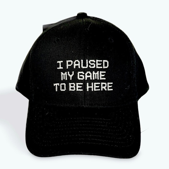 Gamer Hat - I paused my game to be here. Adjustable black​​ Nylon 5 Panel​ - Picture 1 of 3